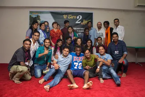 Our Partnership Coordinator, Ms. Josephine Leboucher with the Students in a frame. 